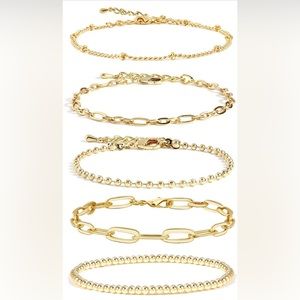 Gold Chain Bracelet Set 14K Gold Plated Adjustable layered bracelets